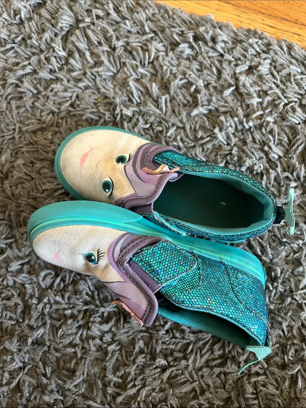 Vans Toddler Asher V  'Mermaid Teal Blue Shimmer w/Tale Size 9.5